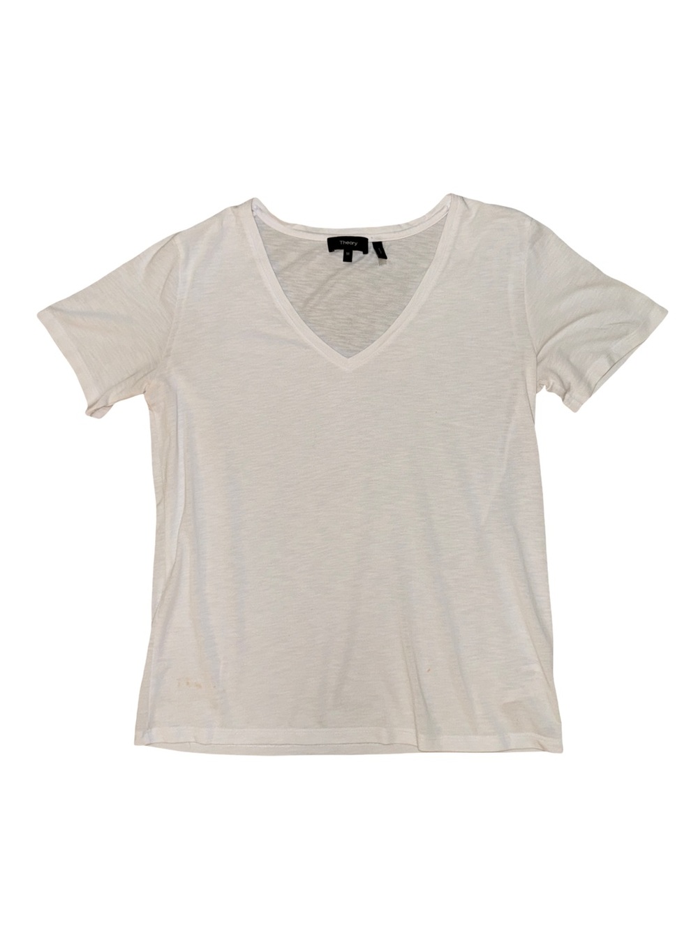 Theory White V-Neck Short Sleeve Tee Size Medium Modal Cotton Blend